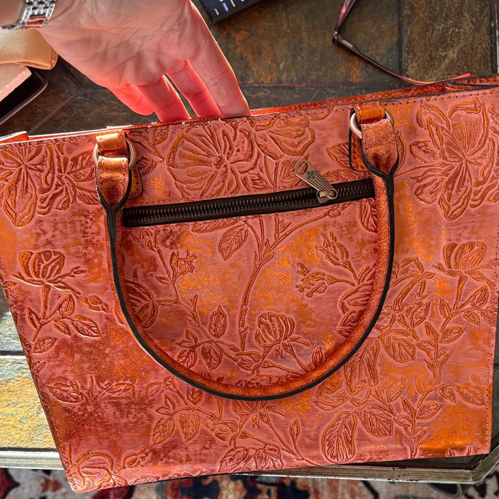 Patricia Nash Embossed Floral Orange Tote